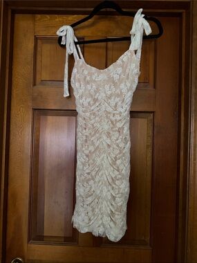 Lulu's Ivory Lace Tie-Shoulder Mini Dress